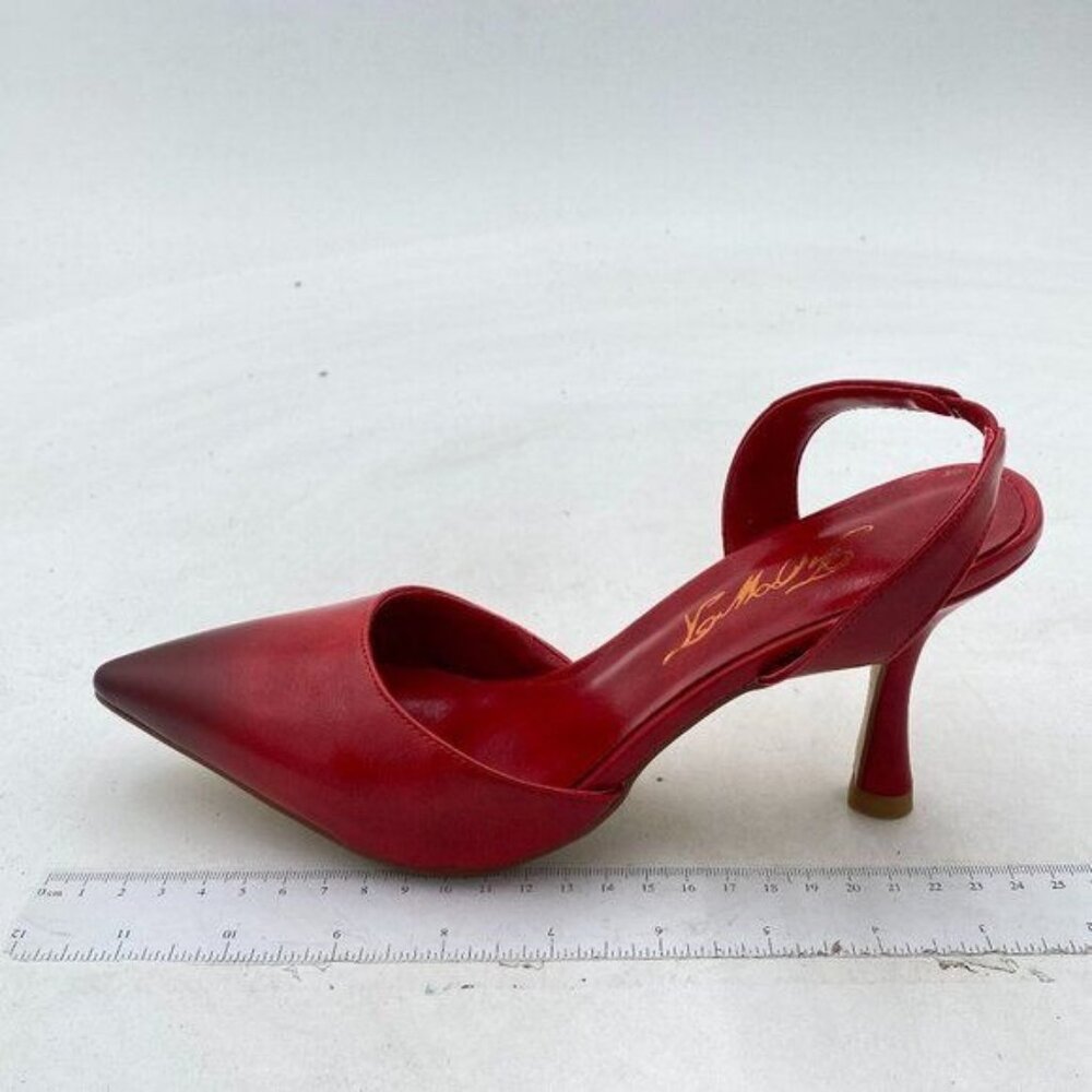FOWT Red Slingback Stiletto Pumps Two Tone Ankle Strap Sandals Slip on Shoes